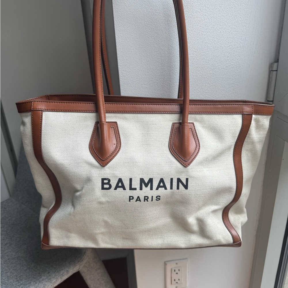 Balmain Beige and Brown Canvas Tote